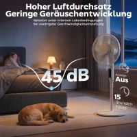 HOMCOM Standventilator mit 15-Stunden-Timer, 85° Oszillation, LED-Bedienfeld, Fernbedienung, weiß(m-7)