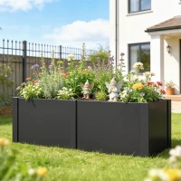 Outsunny Hochbeet aus galvanisiertem Stahl, 150 x 53 x 55 cm, Outdoor-Pflanzkasten mit Trennwand, Schwarz(m-2)