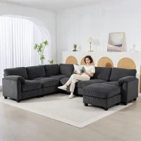 HOMCOM Ecksofa U-Form Sofa Couch mit Federpolsterung gepolsterte Armlehnen beweglicher Ottomane Cord 292x224x85 cm Dunkelgrau(m-2)