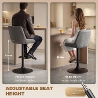 HOMCOM Retro Bar Stools Set of 2, Adjustable Kitchen Stool, Upholstered Bar Chairs with Back, Swivel Seat, Dark Grey(m-4)