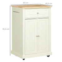 HOMCOM Küchenwagen rollbar Servierwagen Küchentrolley mit höhenverstellbaren Einlegeböden Handtuchhalter für Küche Esszimmer MDF Landhausstil Cremeweiß 63 x 45,5 x 91,5 cm(m-3)