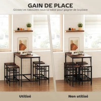 HOMCOM Ensemble table de bar industriel + 4 tabourets repose-pieds en bois couleur chêne cadre en métal noir(m-4)