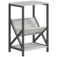 HOMCOM Table d'appoint étroite, bout de canapé rangement à 3 niveaux, porte-revues en V, cadre en acier, 40x30x61cm, gris foncé(m-12)