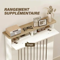 HOMCOM Masca pentru calorifer cu șipci, sistem anti-răsturnare și sertar, din lemn, 78x19x97 cm, alb(m-6)