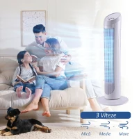HOMCOM Ventilator turn oscilant de 45W cu 3 trepte de viteză, ventilator coloană din plastic ABS, 27x27x75 cm, alb(m-4)