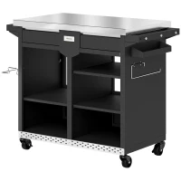 Outsunny Grillwagen 5-Etagen Grilltisch mit Edelstahl Arbeitsfläche verstellbar Regale Schublade Rollen Gewürzhalter Müllständer(m-10)