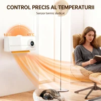 HOMCOM Aerotermă Ceramică 2000W de Perete cu 3 Moduri, Temperatură Reglabilă, Temporizator, Telecomandă, Blocare pentru Copii, Alb(m-7)
