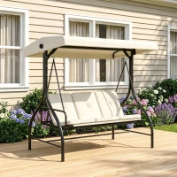 Outsunny Dondolo Letto da Giardino 3 Posti con Tettuccio Regolabile, in Acciaio e Poliestere, 195x117x175 cm, Crema e Nero(m-9)