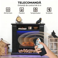 HOMCOM Șemineu Electric de 1800W Reglabil cu Flacără 3D, Raft, Timer și Telecomandă, 105x27x97 cm, Negru(m-6)