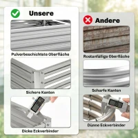 Outsunny Gartenbeet, Pflanzkasten mit Stahlgehäuse, Silber, 120 x 120 x 30 cm(m-5)