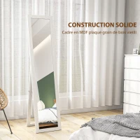 HOMCOM Miroir sur pied mural ou à poser rectangulaire avec cadre en bois pour salon chambre à coucher 37 x 155 cm blanc(m-8)
