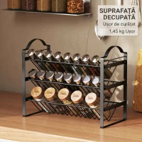 HOMCOM Suport pentru condimente de bucătărie cu 3 niveluri, organizator economisitor de spațiu cu rafturi înclinate din metal, negru(m-8)
