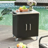 HOMCOM Cărucior de Bucătărie din Oțel Inoxidabil cu Dulap Contenitor și 6 Cârlige, 86x50x86,5 cm, Negru(m-8)