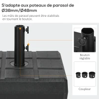 Outsunny Pied de parasol carré base de parasol en HDPE remplir de sable ou d'eau pour mât Ø 38 et 48 mm - noir(m-4)
