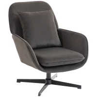 HOMCOM Fauteuil salon, fauteuil d'appoint rembourré en velours avec large assise, coussin et structure en métal, gris foncé(m-1)