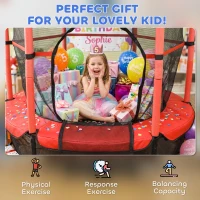 HOMCOM Trambulin Elastic pentru Copii Ø1.6x1.9 m cu Plasă de Siguranță și Stâlpi Căptușiți, Vârsta 3-10 Ani, Roșu(m-9)