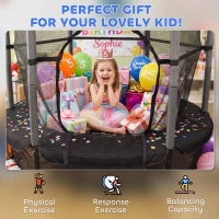 HOMCOM Trambulin Elastic pentru Copii Ø1.6x1.9 m cu Plasă de Siguranță și Stâlpi Căptușiți, Vârsta 3-10 Ani, Negru(m-9)