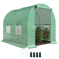 Outsunny Serre de Jardin Tunnel 5 m² 2,5L x 2l x 2H m Acier renforcé Ø 1,8 cm + PE Haute densité 140 g/m² fenêtres Porte déroulante Vert(m-1)
