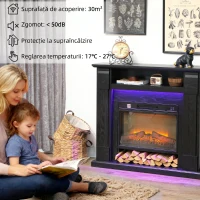 HOMCOM Șemineu Electric de 1800W Reglabil cu Flacără 3D, Raft, Timer și Telecomandă, 105x27x97 cm, Negru(m-7)