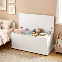 HOMCOM Truhe Aufbewahrungsbox Sitztruhe mit Stauraum Sicherheitsscharniere Holzkiste mit klappbarem Deckel für Wohnzimmer, Schlafzimmer, Spanplatte Weiß 100 x 40 x 40cm(m-7)