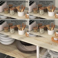 HOMCOM Dulap de Bucătărie Modern cu 4 Rafturi, Coș și Cârlige din Lemn și Oțel, 90x40x84.5cm, Stejar și Alb(m-9)