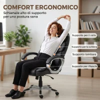 HOMCOM Sedia da Ufficio Ergonomica Girevole in Pelle PU con Dondolo e Altezza Regolabile, Nero(m-4)