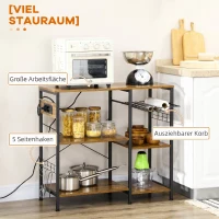 HOMCOM Dulap de bucătărie cu 3 rafturi din PAL, priză electrică, port USB și coș, 90x40x83cm(m-10)