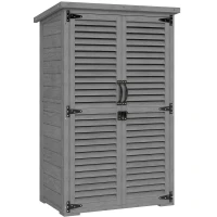 Outsunny Armoire de Jardin Remise Pour Outils en Bois 2 Étagères Toit Bitumé Portes Persiennes Verrouillable 75 x 50 x 118cm Gris(m-12)