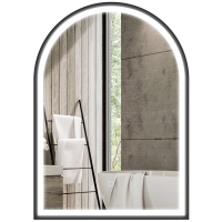 HOMCOM Miroir salle de bain avec éclairage 50 x 70 cm, miroir LED arqué, anti-buée, 3 couleurs lumière, dimmable, mémoire, noir