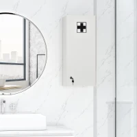 kleankin Armoire à pharmacie murale avec serrure, 5 étagères et tablettes réglables, bois et verre, blanc, 30x20x70cm(m-10)