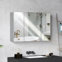 kleankin Armoire murale de salle de bain avec 3 portes miroir et étagères réglables en MDF Gris dim. 90L x 15l x 60H cm(m-2)