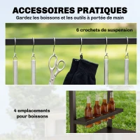 Outsunny Desserte jardin, chariot de barbecue sur roulettes avec porte-boissons et crochets, 97 x 51 x 83 cm, noir et marron(m-6)