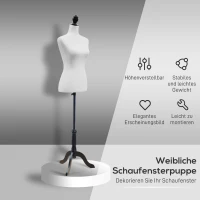HOMCOM Mannequin-Torso, Kleiderpuppe, Schaufensterpuppe, Schaumstoff, Holz, Metall, Weiß(m-4)