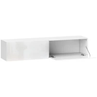 HOMCOM Meuble TV suspendu pour téléviseur jusqu'à 45 55 65 pouces avec 2 placards à portes, 140 x 33 x 29,8 cm, blanc(m-12)
