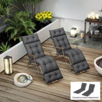 Outsunny Lot de 2 coussins de chaise longue coussin bain de soleil épais, confortable - 6 attaches, 190 x 56 x 10 cm, gris foncé(m-9)