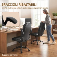 HOMCOM Sedia da Ufficio con Braccioli Ribaltabili, Dondolo, Schienale Alto e Altezza Regolabile, Nero(m-7)