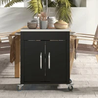 HOMCOM Cărucior de Bucătărie din Oțel Inoxidabil cu Dulap Contenitor și 6 Cârlige, 86x50x86,5 cm, Negru(m-9)