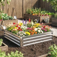 Outsunny Gartenbeet, Pflanzkasten mit Stahlgehäuse, Silber, 120 x 120 x 30 cm(m-7)