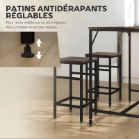 HOMCOM Ensemble table de bar industriel + 4 tabourets repose-pieds en bois couleur chêne cadre en métal noir(m-6)