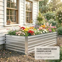 Outsunny Pflanzenkübel, Handliches Blumenbeet zum Anpflanzen, Hegen und Pflegen, Hochbeet, Stahl, Silber(m-9)