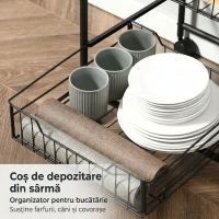 HOMCOM Carucior de bucătărie cu 2 coșuri detașabile din metal, 2 rafturi din PAL și cârlige laterale, 40x38x111cm(m-8)