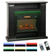 HOMCOM Șemineu Electric de 1800W Reglabil cu Flacără 3D, Raft, Timer și Telecomandă, 105x27x97 cm, Negru(m-11)