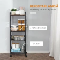 HOMCOM Carucior de bucătărie cu 2 coșuri detașabile din metal, 2 rafturi din PAL și cârlige laterale, 40x38x111cm(m-4)