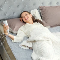 HOMCOM Pătură Electrică 160x140 cm cu 5 Nivele de Căldură și 2 Telecomenzi, din Pile și Poliester, Gri(m-8)