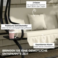 Outsunny 2-in-1 Hollywoodschaukel mit Liegefunktion, verstellbares Dach, bis 340 kg, Stahl, 200x120x164 cm, Cremeweiß(m-7)