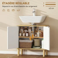 HOMCOM Meuble sous lavabo, meuble de salle de bain avec 2 portes et étagère réglable, 60 x 30 x 61 cm, blanc(m-6)
