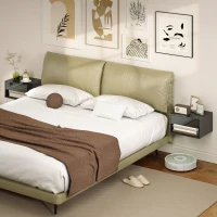 HOMCOM Lot de 2 tables de chevet murales, tables de nuit, tiroir, compartiment ouvert, plateau, 37 x 32 x 21 cm, noir(m-7)