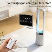 HOMCOM Ventilator de Podea Fără Pale pentru Dormitor, Silențios 36dB, cu Oscilație la 45°, Lumini LED, 3 Viteze, Temporizator 12H, Telecomandă, 94 cm, Alb(m-7)