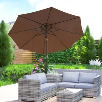 Outsunny Parasol de jardin extérieur Parasol droit inclinable Ø 3 m en métal Rond Polyester 180g/m² manivelle inclinable Chocolat(m-9)