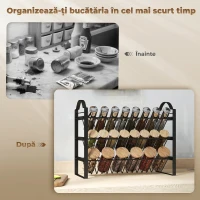HOMCOM Suport pentru condimente de bucătărie cu 3 niveluri, organizator economisitor de spațiu cu rafturi înclinate din metal, negru(m-4)